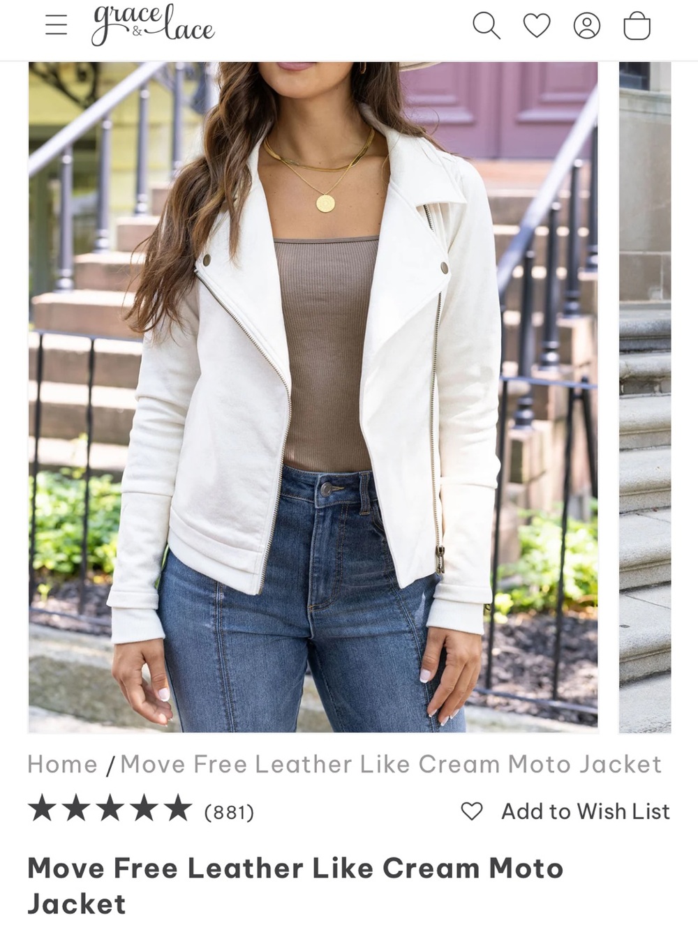 Grace & Lace move free leather-like moto jacket cream small